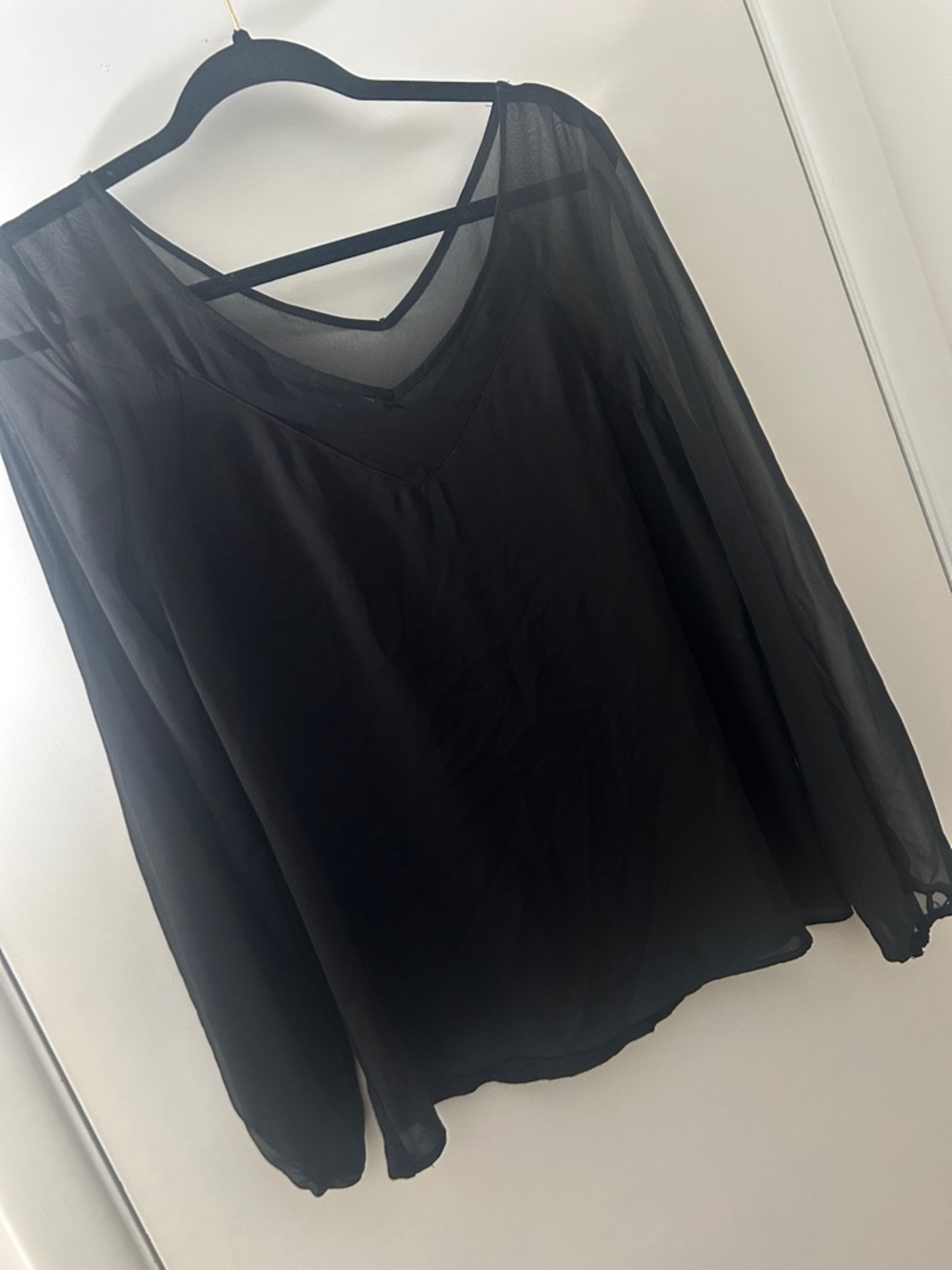 Sheer Black V-Neck Long Sleeve Women's Top